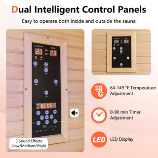 2-Person Far Infrared Wooden Sauna Room with Free Red Light Therapy for Home