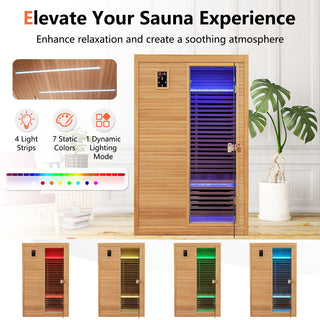 2-Person Far Infrared Wooden Sauna Room with Free Red Light Therapy for Home