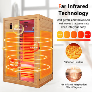 2-Person Far Infrared Wooden Sauna Room with Free Red Light Therapy for Home